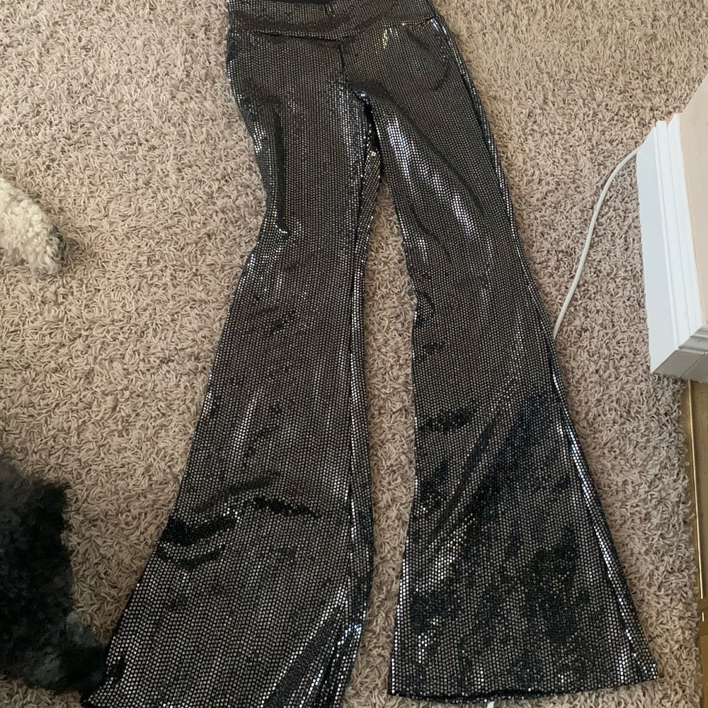 Black and Silver Sequin Bell Bottom Disco Pants